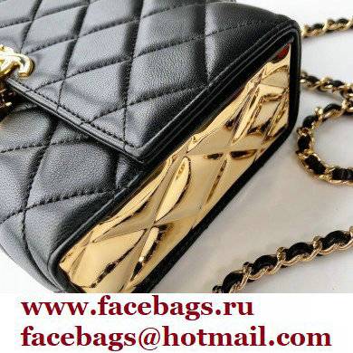 chanel BLACK Lambskin  &  Gold Metal Mini Flap Bag with Handle AS2796 2021